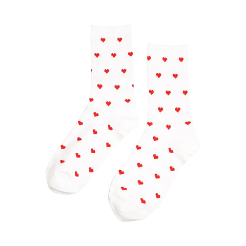 Girly All Over Print Socks | Red Hearts | $8