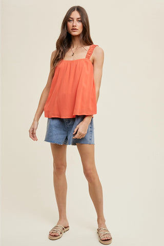 Wishlist Ruched Strap Tank | Coral | $44