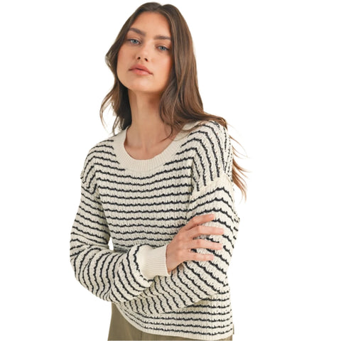 Wishlist Striped Crochet Sweater | Cream | $68