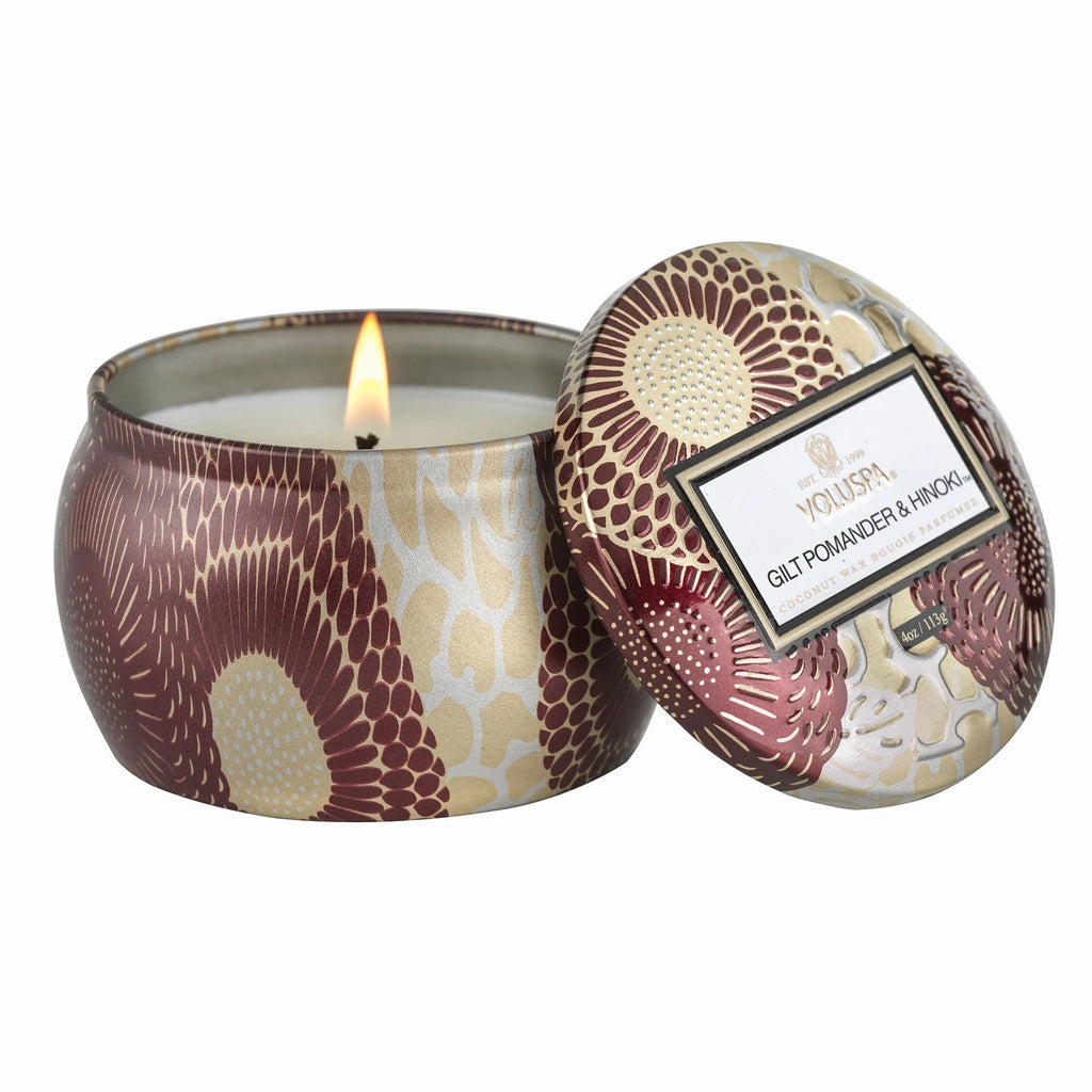 Voluspa Coconut Wax Mini Tin Candle | Gilt Pomander & Hinoki | $14
