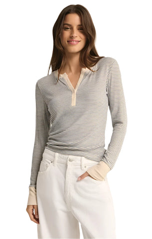 Z Supply Scarlett Stripe Rib Henley | Sea Salt | $68