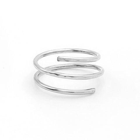 Barberry & Lace Waterproof Hammered Spiral Wrap Ring | Silver | $26