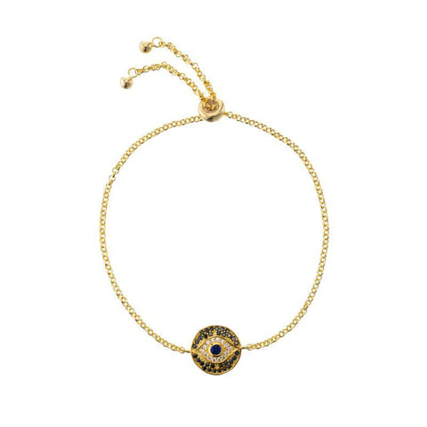 Ashley Schenkein Pavé Evil Eye Bolo Bracelet | 18k Black CZ/Gold Vermeil | $48