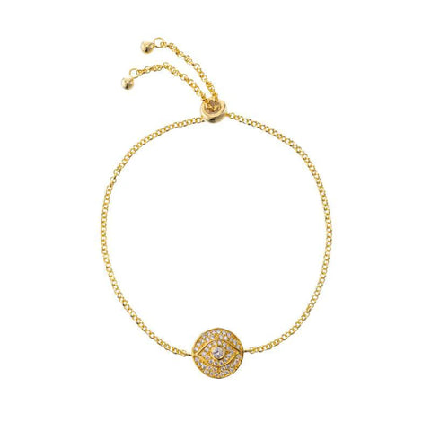 Ashley Schenkein Pavé Evil Eye Bolo Bracelet | WHite CZ/18k Gold Vermeil | $48