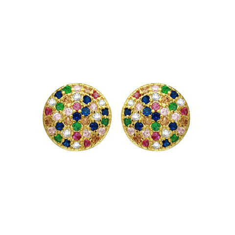 Ashley Schenkein Curved Pavé Multi Color Disc Studs | 18k Gold Vermeil | $78