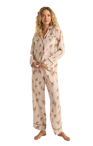 Z Supply Dreamer Cheetah Satin Jammies Set | Sea Salt | $98