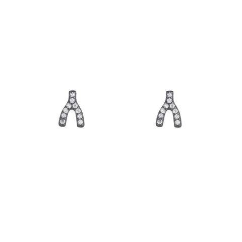 Ashley Schenkein CZ Pavé Wishbone Studs | Oxidized Sterling Silver | $58