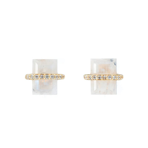 Ashley Schenkein Cushion Cut Moonstone W/ Pavé Band Studs | 18k Gold Vermeil | $82