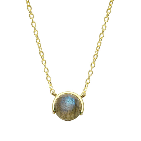 Ashley Schenkein Half Bezel Round Labradorite Necklace | 18k Gold Vermeil | $110