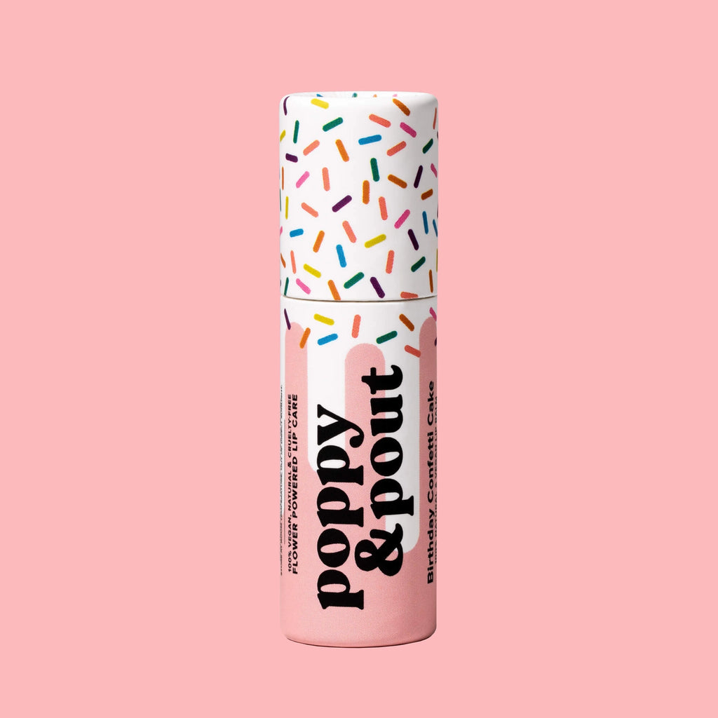 Poppy & Pout Lip Balm | Pink Birthday Confetti Cake | $12